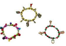 3 Christmas Stretch Bracelets Two Charms One Ringing Bells Costume Jewelry