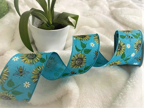 SUNFLOWER & BEES Spring Summer Autumn Flower - Eleganza Luxury Wire Edge Ribbon - Picture 5 of 10