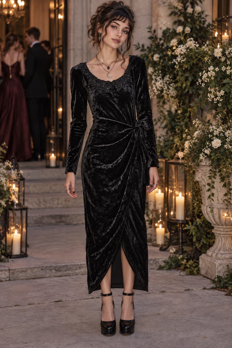 black long vintage dress Formal Dresses for Women for sale Color:Black/Teal Linen is a traditional _okendo:syndication_key:CL136005002 Opulessa The New Spice