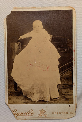 Antique photo 1880's baby JA Reynolds The Spur Studio 118 Maple Creston ephemera