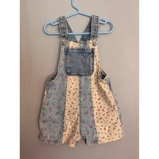 Zara Kids Patchwork Floral Denim Overall Shorts size 4y HSA HTF