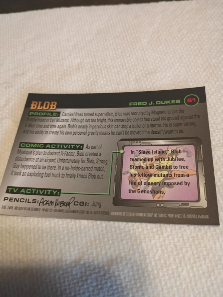 1995 Fleer Ultra X-men Marvel Super Villain Chromium Card #61 Blob - Image 2 of 2