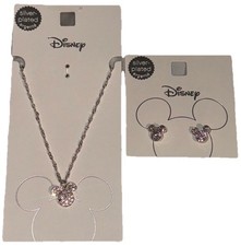 NWT Disney Mickey Mouse Necklace  Crystal Stud Earring Set Fine Silver Plated