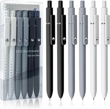 6 Pcs Gel Pens 0.5mm Quick 1 Count (Pack of 6), 6 Black White Grey Silver 