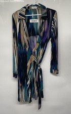 Calvin Klein Womens Multicolor Abstract Long Sleeve V-Neck Wrap Dress Size 10