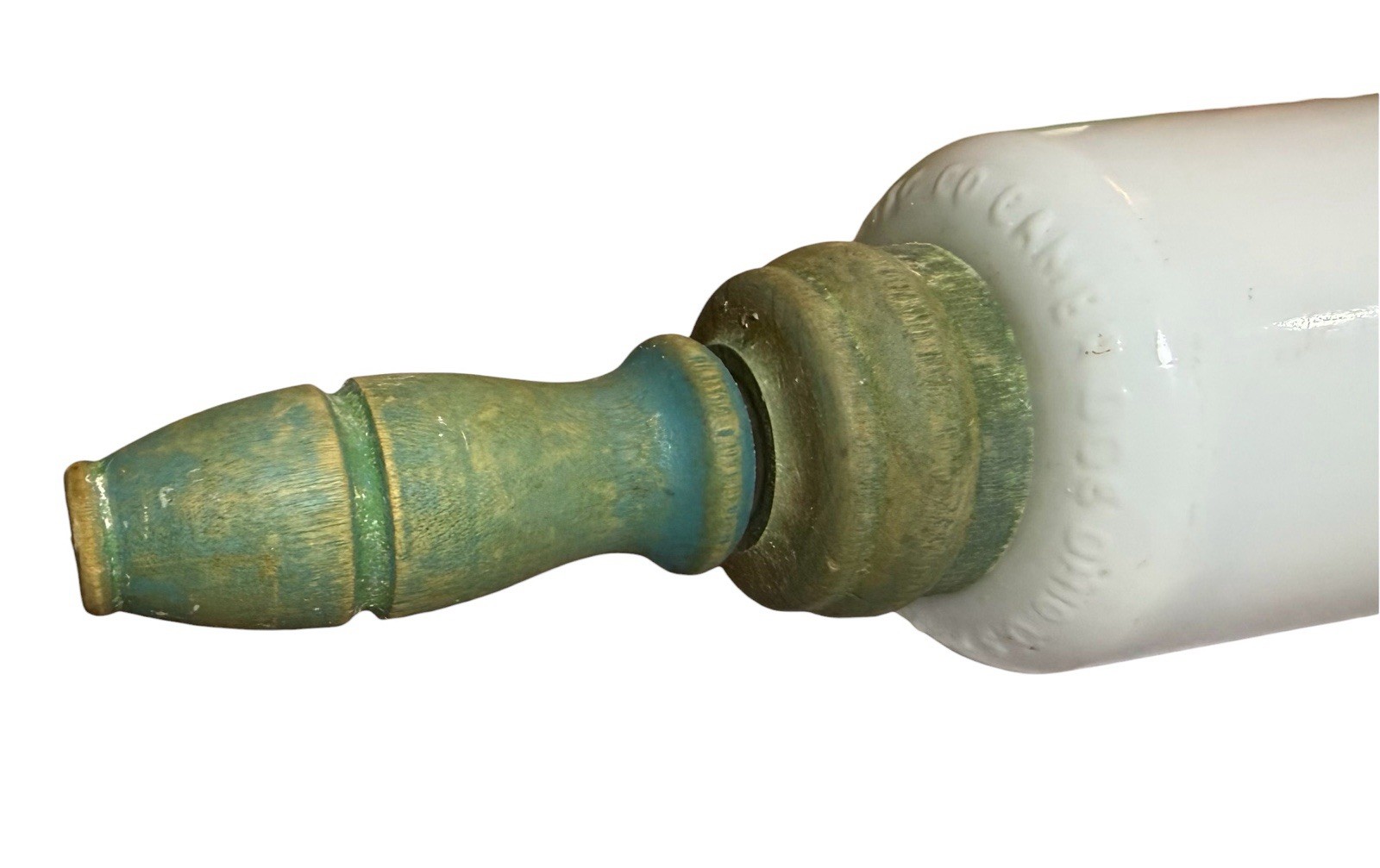 Antique Imperial Milkglass Rolling Pin With Green Painted Wooden Handles 1920s