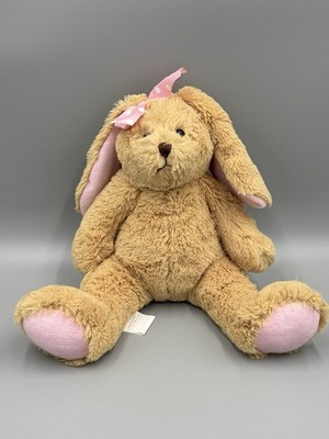 Tan Bunny Rabbit Sitting Plush W/ Pink Bow Inner Ears & Feet 11  Stuffed Animal