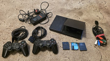 PlayStation 2 PS2 Slim Slimline Console-2x Official Controller-3x Memory Cards