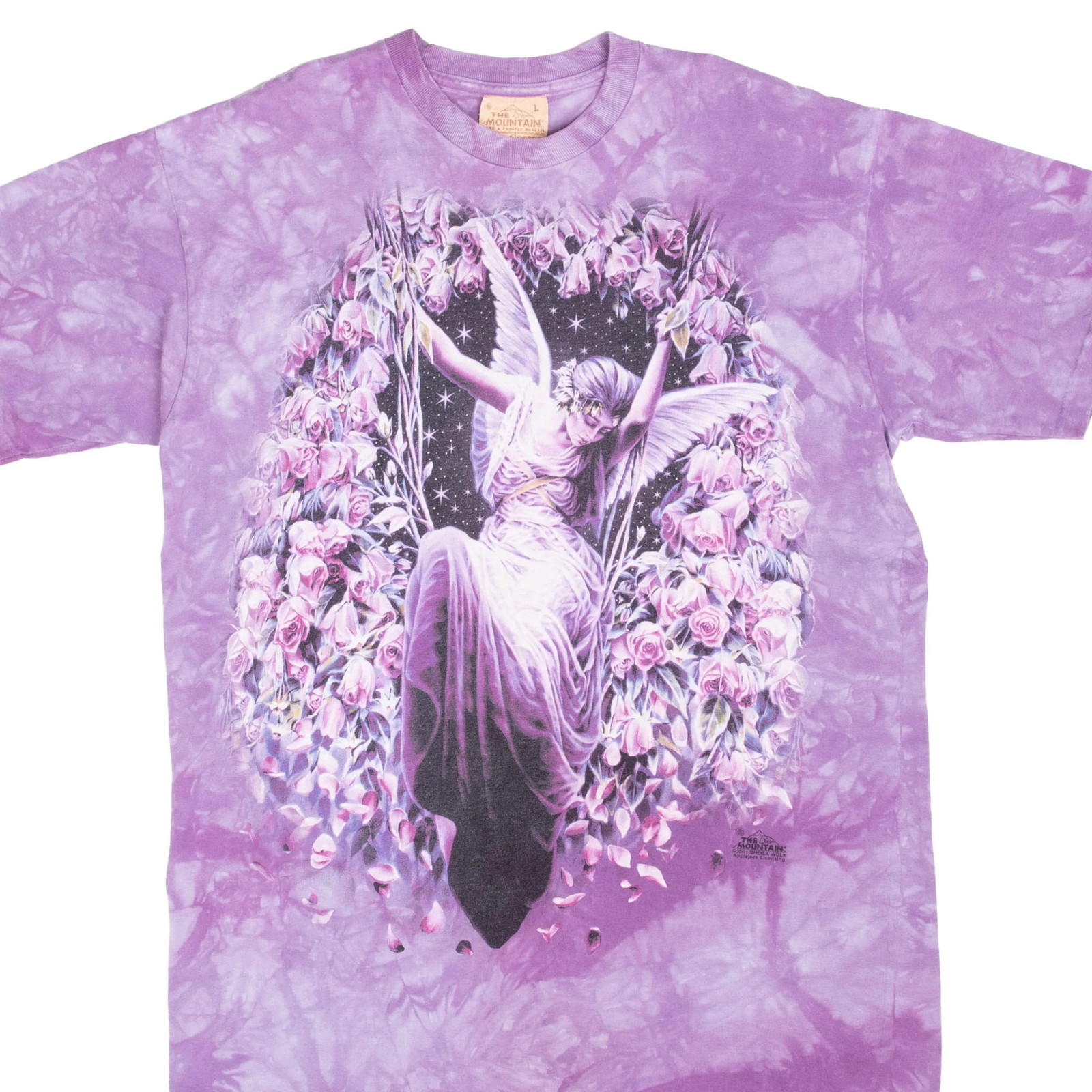 VINTAGE TIE-DYE THE MOUNTAIN FAIRY ANGEL PURPLE TEE SHIRT 2001 SIZE LARGE