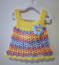 crochet handmade baby girls dress 3 months puffs rainbow parfait new