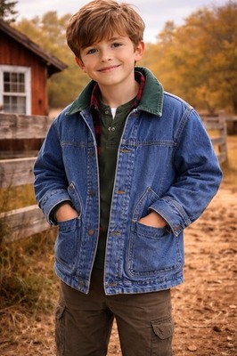 Vtg GAP Denim Jacket Kids XS Corduroy Collar Plaid Lined Chore