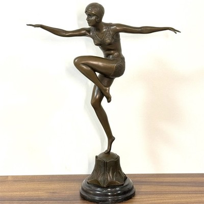 Bronze Woman Statue Lady Dancer Sculpture Female Art Cabaret Decor Con Brio Base