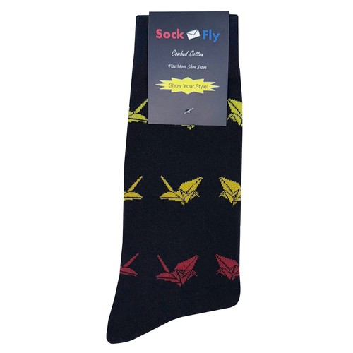 NWT Paper Crane Dress Socks Novelty Men 8-12 Black Crazy Fun Sockfly - Picture 4 of 4