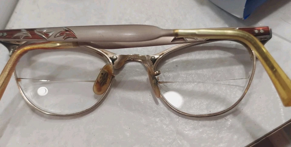 DE COLECCIÓN Elegante 12K GF Oro Relleno Aluminio Gafas Alambre MARCOS OJOS DE GATO Foto 3 de 4