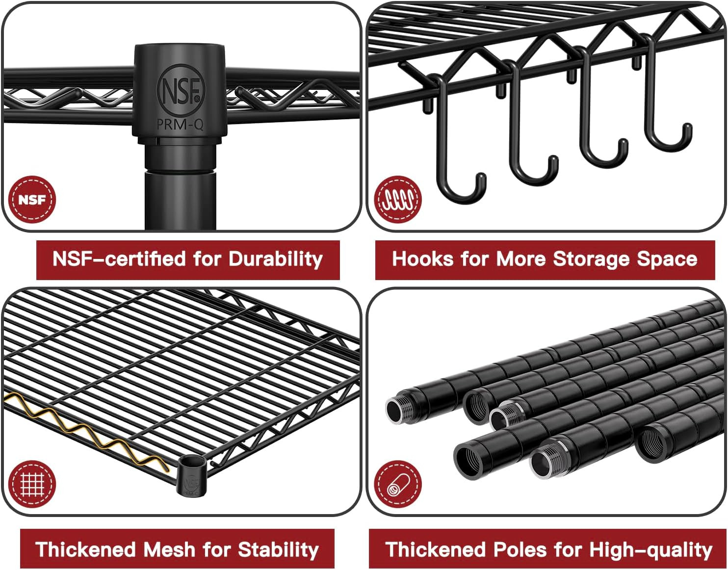 Wire Shelving Unit with Wheels, 5 Tier Adjustable NSF Certified Heavy Duty Metal