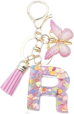 Fashion A-Z Initials Letter Keychain Tassel Butterfly Pendant for Wallet Backpac