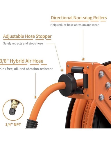 TA15BPLUS Wall Mount Retractable Air Hose Reel with Swivel Bracket 3/8" x 50 ft - Picture 3 of 4