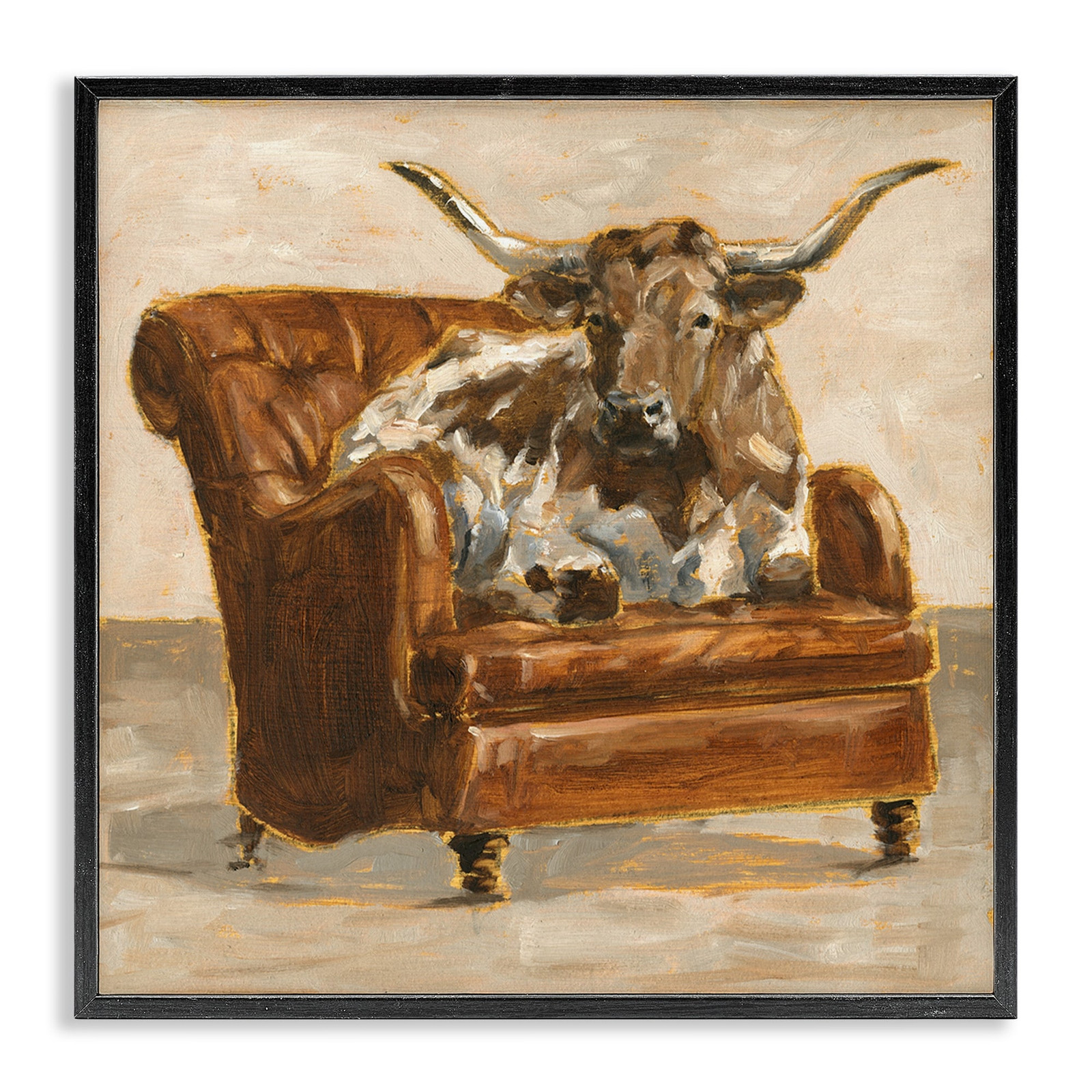 Stupell Abstract Bull Livingroom Chair Brown Orange Painting Brown 12 x 12