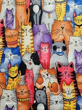 Hard To Find Colorful Cute Cat Collage Timeless Treasures 43" New Cotton  BTHY