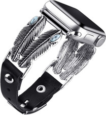 Boho Leather Apple Watch Band for Women, Turquoise Cuff Bracelet Strap 38  41mm