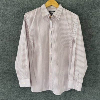 Chaps Womens Striped Button Up Top Size 1X Pink Black Office Career