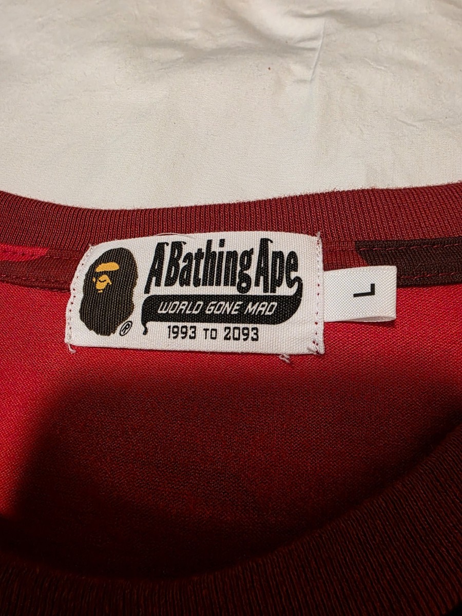 A BATHING APE Busy Shark Red Color Camo Long Sleeve Tee Sz L BAPE
