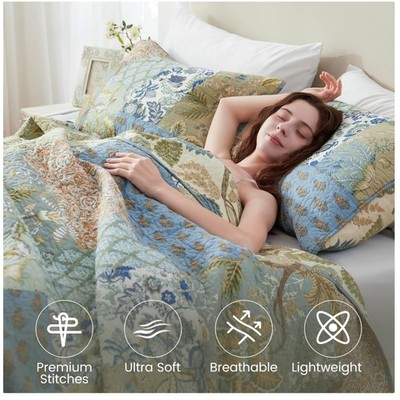 Cotton Reversible Bedspread with Pillow Shams