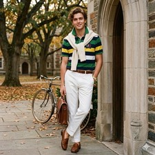 Tommy Hilfiger Polo Shirt Mens L Striped Performance Pique Rugby Preppy Golf