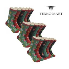 6 Pairs Women Christmas Crew Socks Bright Colorful Fancy Design Size 9-11