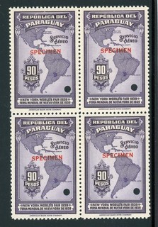 PARAGUAY MNH Specialized ABNCo SPECIMEN: Scott #C126 90P NYC Fair Block of 4 $$$