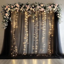 Tulle Backdrop Curtain with Lights 10x10FT Black Sheer Curtains