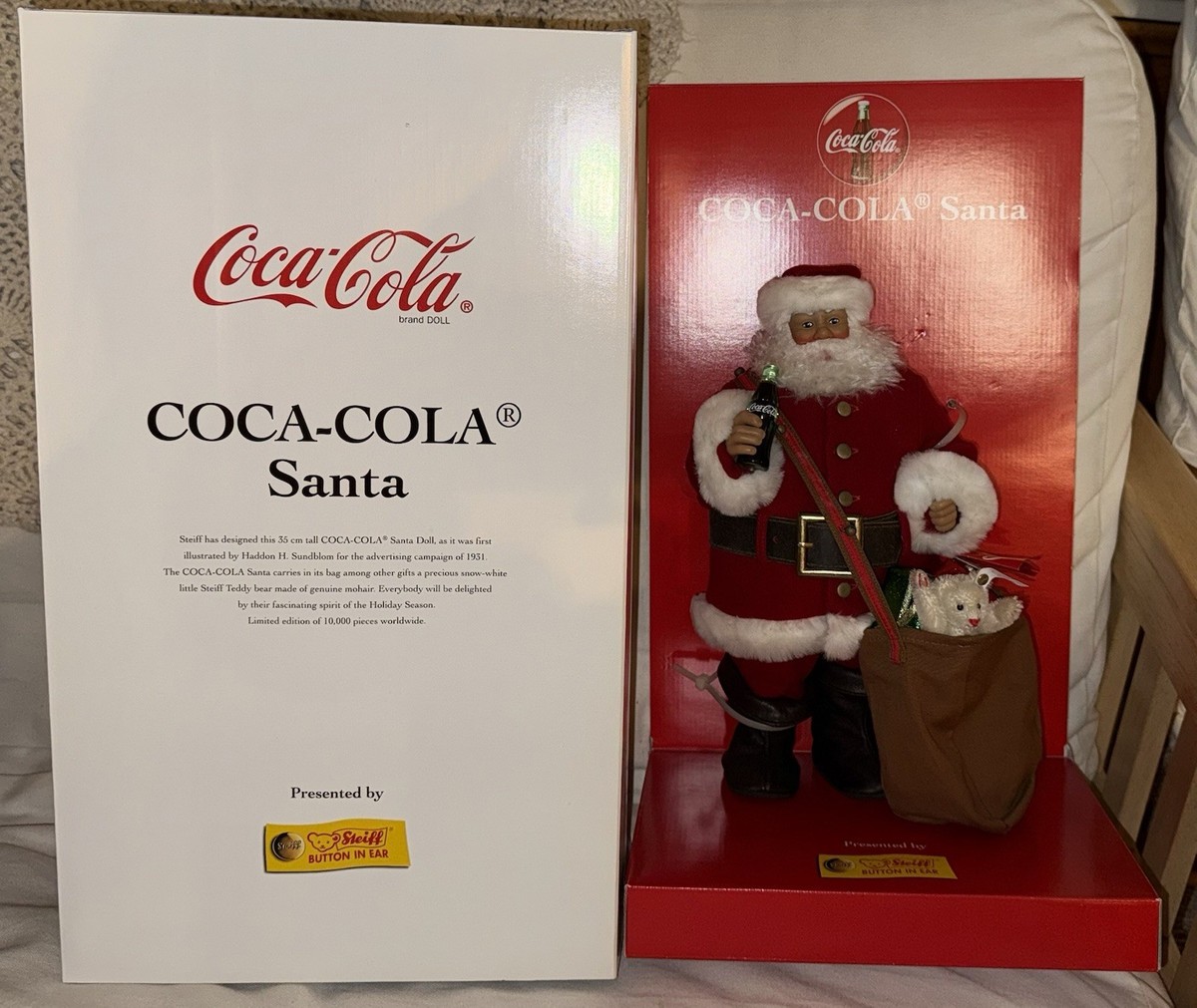 STEIFF COCA-COLA Classic 1931 Santa Doll & Mini Mohair Polar Bear