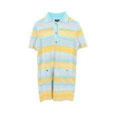 【Dress】CHANEL Coco Mark Border Knit Dress Cotton Linen Light Blue Pink
