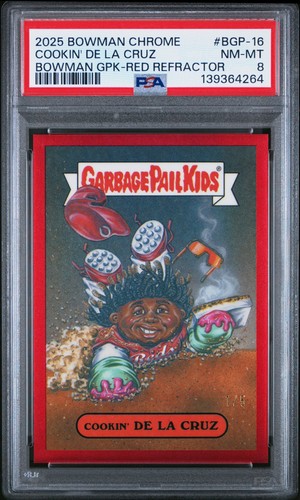 COOKIN' ELLY DE LA CRUZ PSA 8 2025 BOWMAN CHROME #BGP-16 GPK RED REFRACTOR 1/5