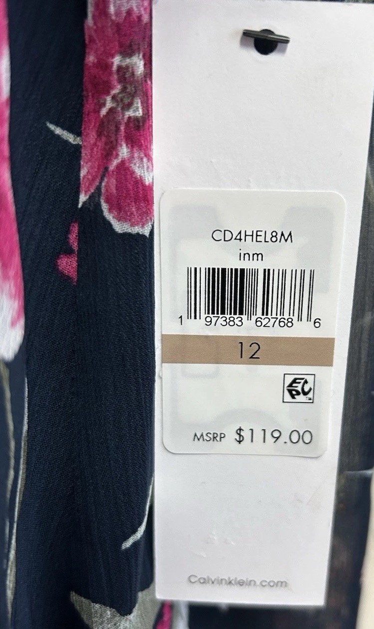 Calvin Klein Dress Size 12 Chiffon Bell Sleeve Black Floral MSRP $119 NWT thumbnail 8