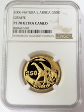2006 GOLD SOUTH AFRICA GIRAFFE 50 RAND NATURA 1/2oz NGC PROOF 70 ULTRA CAMEO