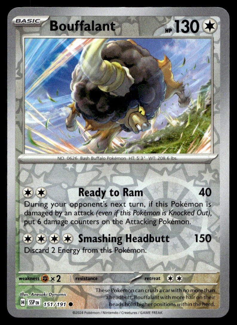 Bouffalant 151/191 Pokemon Card Surging Sparks Rev Holo 130 HP Near Mint M5