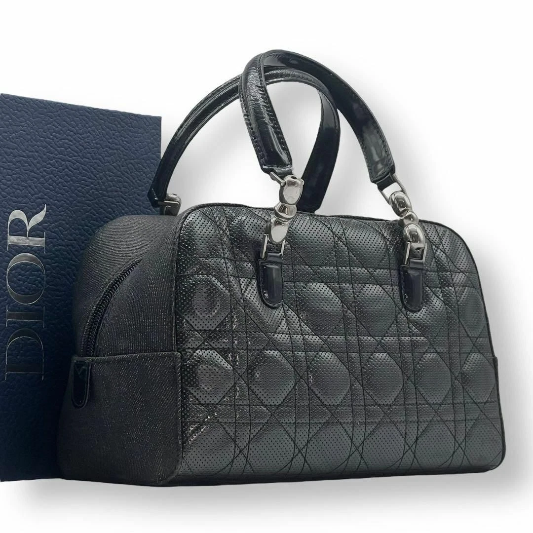 Christian Dior Cannage Sac à Main Femme Boston Sac Denim Cuir Noir Du Japon