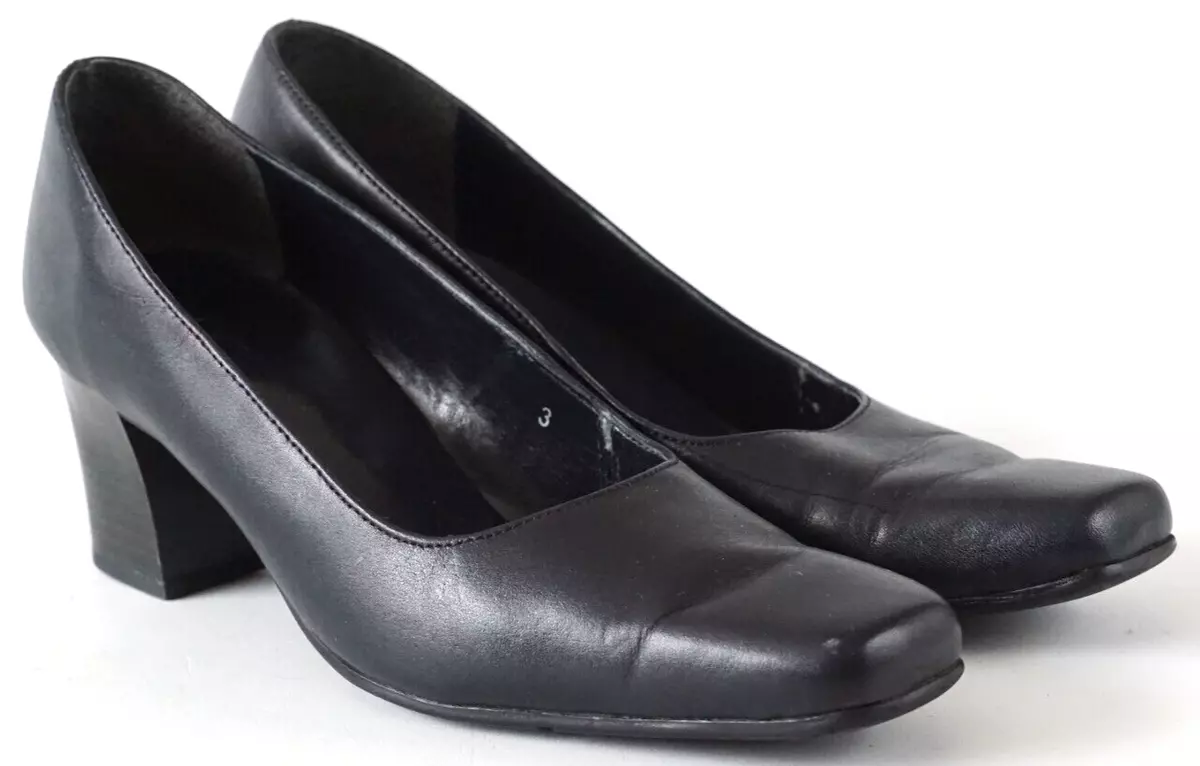 M S Dark Blue Genuine Leather Square Toe Court Shoes Size UK 3 eBay