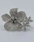 Pave Set Round Cut Simulated Sapphire Three Flower Shape Anniversary Women Ring