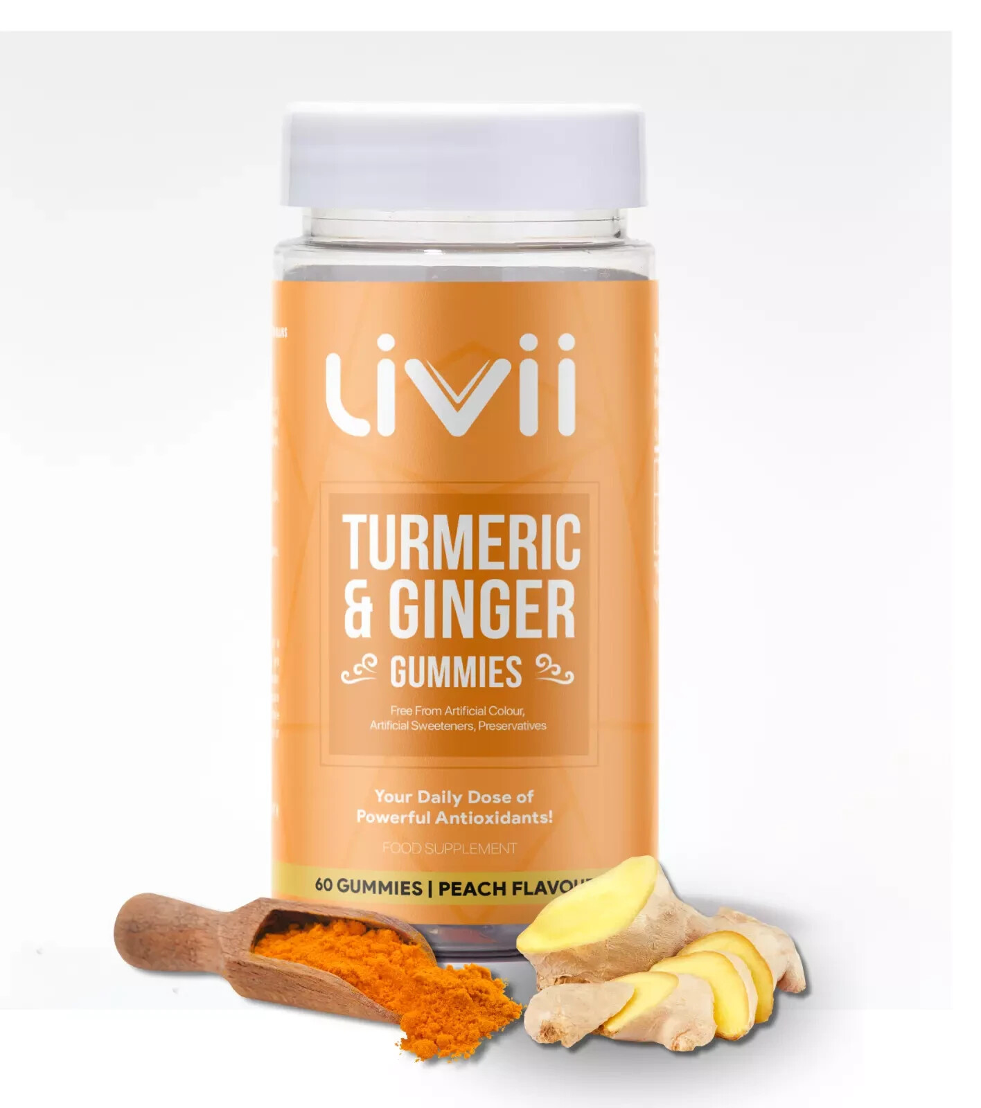 LIVII - Turmeric & Ginger Gummies Antioxidant - 60 Peach flavoured Gummies