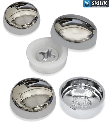 SISI UK Plastic Screw Cover CHROME 2 Piece Dome Cap Washer Decorative Furniture x 10