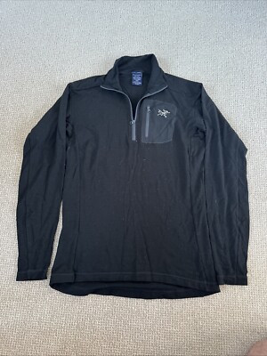 ARC'TERYX Quarter Zip Black Fleece CA#34438 Mens Size Medium Wool