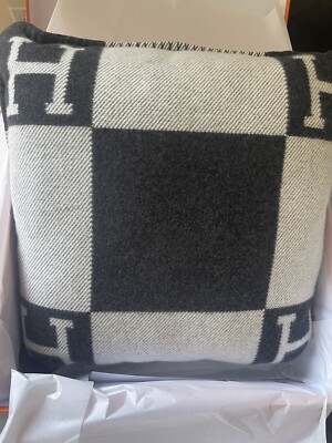 HERMES Wool Cashmere Avalon III Pillow PM Dark Grey Black Beige | eBay