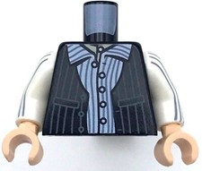 Lego New Black Minifig Torso Vest over Shirt Dark Bluish Gray Pinstripes Pattern