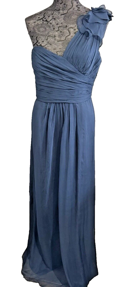 Nuevo sin etiquetas Vestido/Vestido Amsale Lazo Un Hombro Gasa Azul Pizarra Talla 10 Foto 2 de 4