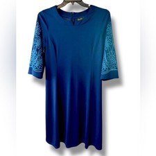 Bob Mackie Wearable Art Dress Blue Embroidered Floral Y-Neck Dress Sz M EUC