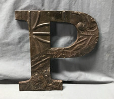 Decorative Salvage Tin Ceiling 12" Patchwork RUST Metal VTG Letter P Old 235-25B