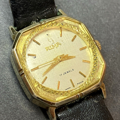 Vtg Watch Rima Japan / Not Working / Parts Only / Fashion Jewelry Black Band   n