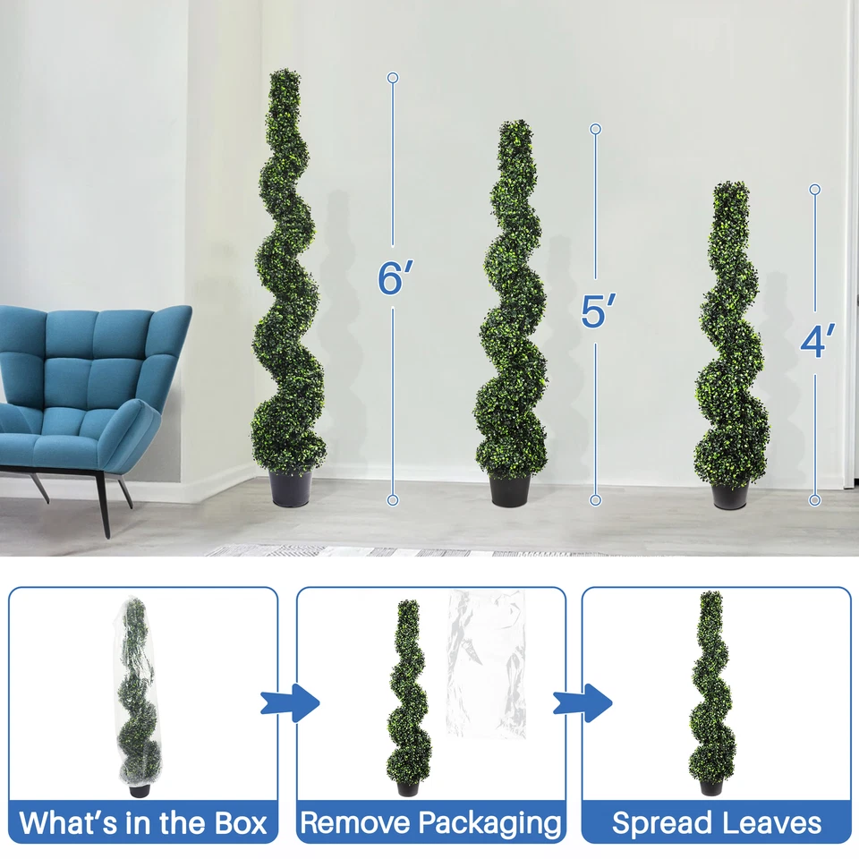 Planta de árboles topiarios en espiral de boj artificial con maceta de plástico para decoración del hogar Foto 2 de 2